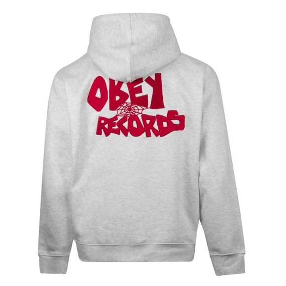 Obey Records Hoodie Heather Grey L - Picture 2 of 8